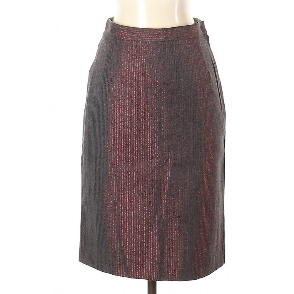 See By Chloé Metallic Red Pin Stripe Black Knee-Length Pencil Straight 4 Skirt